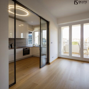 <span class=keywords><strong>Porte</strong></span> <span class=keywords><strong>coulissante</strong></span> en verre et aluminium à glissement silencieux avec système <span class=keywords><strong>de</strong></span> <span class=keywords><strong>guidage</strong></span> inférieur à roulettes en nylon, étanche pour salle <span class=keywords><strong>de</strong></span> bain et chambre à coucher - Product Image 1