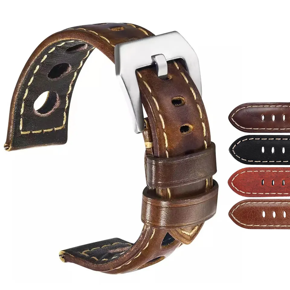 Leather Watch Straps Vintage 20mm 22mm 24mm Men's Leather Strap Watch High Quality Genuine Leather Watch Band Belt Brown Black