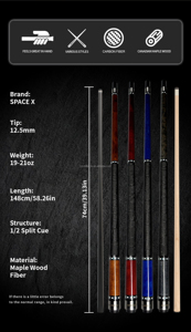 Профессиональный высококачественный бильярдный кий из углеродного волокна, разборный, с радиальным соединением из нержавеющей стали 3*8/8, 58 дюймов, наконечник 12,5 мм - Product Image 6