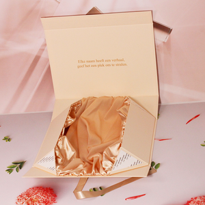 蓋にカスタムゴールド箔押し、ベージュ1200/1500gsm厚紙、リボン結び、マグネット開閉、中型硬質ギフトボックス（ドレスまたはアバヤ用） - Product Image 6