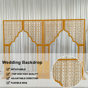 LEDA patrón de lujo Metal boda telón de fondo estilo indio oro Acero inoxidable arco paneles para evento - Product Image 4