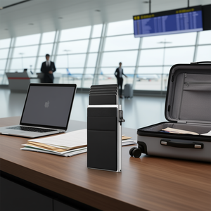 Porte-cartes de crédit fin en aluminium anti-RFID pour hommes, logo et couleur personnalisés, étui portefeuille en cuir PU avec doublure en polyester, S - Product Image 2