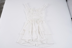 Mini robe texturée de couleur unie avec cordon de serrage, coupe ajustée, robe d'été décontractée pour femmes - Product Image 2