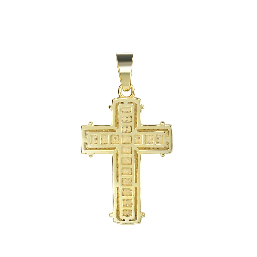 Hip Hop Fully Iced out New Custom Big Size Two Tone Baguette Cross With Jesus On Pendant