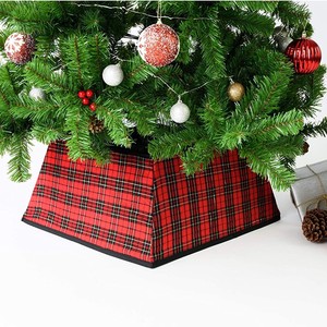 YUELIAN Jupe de sapin de Noël à carreaux rouges et noirs, col carré tissé, anneau de sapin pour la décoration de la maison et des fêtes de Noël - Product Image 5