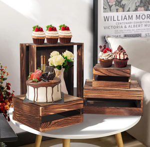 4 supports à gâteaux modernes et simples avec mini-panneaux, caisses en bois écologiques, réutilisables et résistantes à la chaleur pour la décoration de fête, 4 tailles - Product Image 3