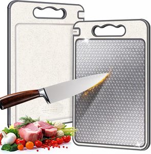 Planche à découper beige en acier inoxydable SS304 double face, résistante aux rayures, écologique, recyclable, compatible lave-vaisselle, pour la cuisine - Product Image 1