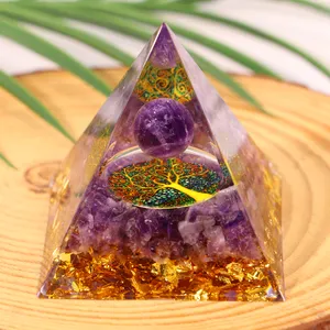 Chips de amatista de 60mm, pirámide de orgón curativa de siete chakras para energía positiva y bola de cristal de amatista