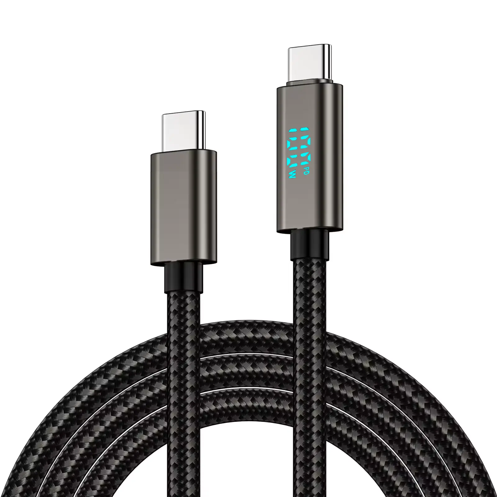 Nylon braided Pd 100W Type C to Type C Cable Usb C Data Cable Fast Charging Mobile Phone Cables Power Real-Time Display