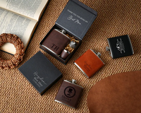 Ensemble de flacons à whisky en acier inoxydable de 6 oz, vierges, en similicuir, gravables au laser, avec entonnoirs et tasses, pour cadeaux d'entreprise pour hommes