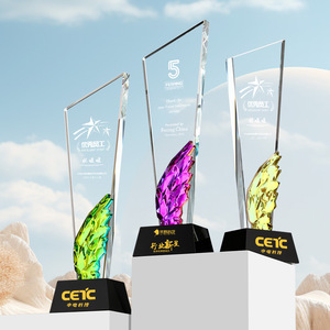 Custom Crystal <b>Trophies</b> With Wings Laser <b>Engraved</b> For Employee Awards And Sales Champion Recognition Events - Product Image 4
