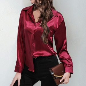 Chemisiers pour femmes, hauts élégants, chemises décontractées, chemises amples en satin de soie, chemises à manches longues pour femmes - Product Image 3