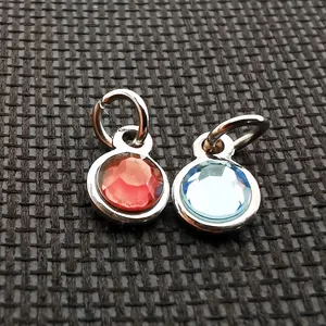 Small red crystal jewelry silver pendant blue rhinestone metal tags jewellery charms for bracelet necklace pendant jewel