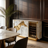 Buffet de rangement moderne de luxe en bois et acier inoxydable pour salon de villa, finition haute brillance, design élégant