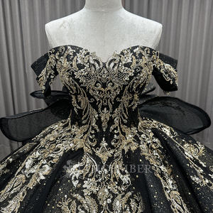 Elegante Vestido de Quinceañera Negro con Hombros Descubiertos LSMC54, Apliques de Encaje Metálico, Corpiño Transparente, Bordado, Cuentas, Lentejuelas, Estilo Natural - Product Image 5