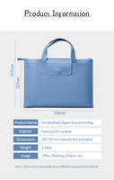 Bolsa de Documentos Personalizada de Cuero PU de Alta Capacidad con Cierre, Bolsa de Archivos de Oficina A4 de Alta Calidad
