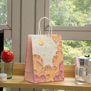 Sacs de shopping en papier de luxe d'usine, motifs de peinture à l'huile, écologiques, durables, pliables, en papier kraft, réutilisables pour le rangement des articles - Product Image 3