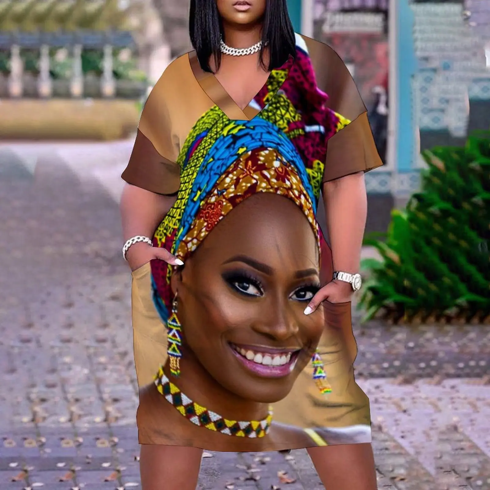 Customized Summer Dress for African Women Loose Beach Dress with Digital  Printing Pattern Casual T Shirt Dress Natural Waistline