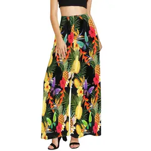 Polinezya Tribal giyim renkli ananas baskı özel artı boyutu şifon geniş bacak pantolon yüksek bel gevşek pantolon kadın rahat