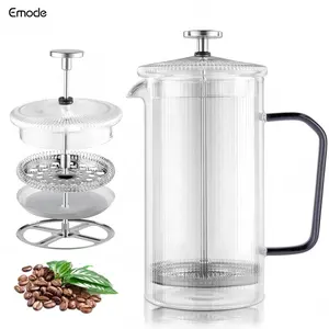 34 Ounce 1 Liter Ribbed Vertical Stripes Heat Resistant Glass Fluted French Press Coffee & Tea Sets Classic Coffee Press