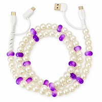 Pengisi Daya Ponsel Mutiara Ungu Elegan 4 in 1 Kabel USB Multi Pengisian Cepat Aksesoris Mobil Fashion Hadiah Butik Tipe C