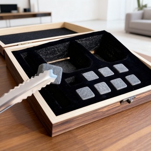 Ensemble de carafe à <span class=keywords><strong>whisky</strong></span> en verre de luxe de haute qualité avec 4 pierres, boîte en bois, comprend des glaçons, personnalisable pour l'<span class=keywords><strong>utilisation</strong></span> du vin - Product Image 2