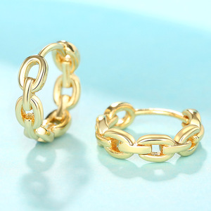 Pendientes de Aro Dorados de Oro Sólido de 18K con Diseño Moderno de Cadena para Mujer, Uso Diario E3417 - Product Image 4