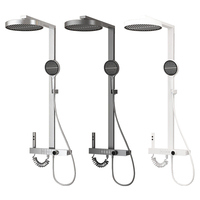 Ensemble de douche de luxe chromé 4 fonctions : jet pluie, massage doux des épaules, affichage numérique LED, lumière LED, cuivre brossé, double céramique piano