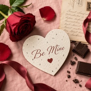 <span class=keywords><strong>Carte</strong></span> en papier semence pour la Saint-Valentin avec forme de cœur et motif de rose - Product Image 1