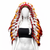 Coiffe personnalisée en plumes naturelles longues, rouge et blanche, pour carnaval, festival, danse, costume, cosplay, spectacle de scène, coiffe tribale