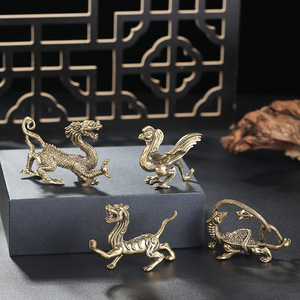 Juego de 4 Estatuas de Latón de las Cuatro Bestias Divinas, Decoración de Escritorio Feng Shui, Artesanía Metálica para Regalo de Año Nuevo Chino - Product Image 1