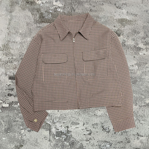 Veste zippée personnalisée vintage à carreaux <span class=keywords><strong>pied</strong></span>-<span class=keywords><strong>de</strong></span>-<span class=keywords><strong>poule</strong></span> pour <span class=keywords><strong>homme</strong></span>, style streetwear, coupe carrée, veste chemise courte avec poches à double rabat, vêtement d'extérieur - Product Image 1