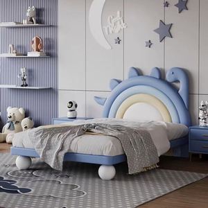 Dinosaur Kids <b>Bed</b> 1.2m Floating Single <b>Bed</b> with Guardrails & <b>Slide</b> for Boys Girls T-Rex Theme Baby Toddler <b>Bed</b> - Product Image 1