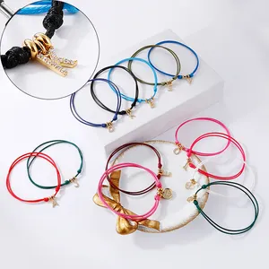 Pulsera de cuerda ajustable con letras del alfabeto para mujer, brazalete con inicial de Circonia cúbica, 26 unidades