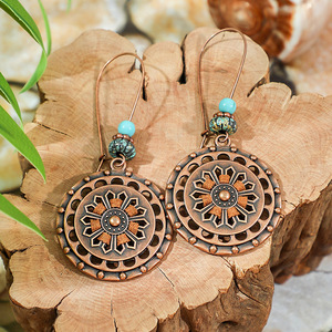 Conjunto de Joyería Bohemia, Collar y Aretes de Madera con Diseño de Flores en Bronce Antiguo, Moda Casual para Mujer 2024 - Product Image 3