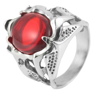 yunnique <b>Titanium</b> Steel Hollow Red Gemstone <b>Ring</b> Retro Punk Oval Stone Unisex Jewelry Gift - Product Image 5