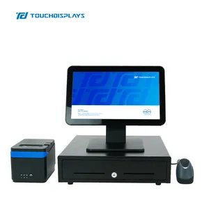 Touchdisplay sistem POS semua dalam satu sentuh 15.6 inci dengan printer penjepit uang tunai ritel untuk Kedai Kopi