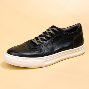 Horsehide Washed Retro Casual <b>Sneakers</b> Men's Shoes Genuine <b>Leather</b> Breathable Solid Color Lace Up Youth Walking Style Shoes - Product Image 1