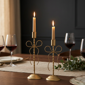 Modern Matte <b>Black</b> Bowknot Taper Candle Holder Metal Iron Ribbon <b>Candlestick</b> Stand Minimalist Wedding Tabletop Decor - Product Image 1