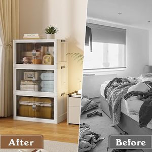 Clear Foldable Multi-Layer Large Organizer <b>Storage</b> Cabinet Household Plastic <b>Storage</b> <b>Boxes</b> Clothing Toys Home Packaging - Product Image 4