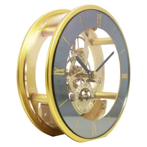 Металлические просвечивающие настольные часы, золотые полые часы с шестеренкой и сиденьем
