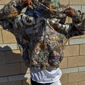 Felpa pesante con Zip tagliata e cucire da uomo oversize 450gsm Camo vero albero su tutta la stampa digitale felpa con cappuccio ricamata 3d - Product Image 2