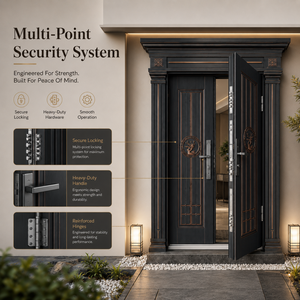 Portes d'entrée de sécurité modernes en aluminium personnalisables ODM pour maisons, avec charnières dissimulées et système de verrouillage multiple, pour l'extérieur - Product Image 5