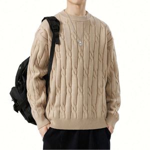 เสื้อสเวตเตอร์คอกลมผู้ชายผ้าฝ้าย100% แท้ป้องกันการหดตัวดีไซน์ทันสมัย2025ฤดูใบไม้ร่วง/ฤดูหนาวระบายอากาศได้ดี - Product Image 1