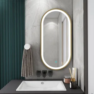 조명 스마트 목욕 타원형 Led 욕실 거울 벽 매달려 유리 메이크업 거울 금속 프레임 욕실 세면대 거울