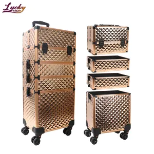 4 In 1 Professional Makeup Case Nail Hairdressing Beauty Cosmetics Case Trolley Vanity Suitcase