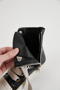 Spedizione Veloce <span class=keywords><strong>Sneakers</strong></span> Alte a Punta Tonda Scarpe Casual Invernali da <span class=keywords><strong>Donna</strong></span> in Pelle Nera Stivaletti alla Caviglia con Zip e Lacci Stivali da Moto - Product Image 5