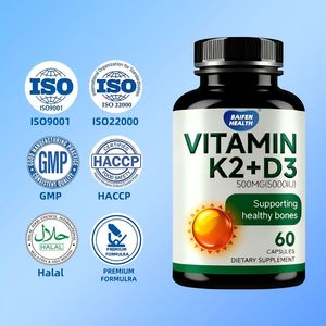 Cápsulas Veganas de Vitamina D3+K2 MK7, Suplemento de Salud OEM/ODM, Materia Prima 5000UI de Vitamina D3 K2 - Product Image 3