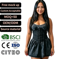 Robe Courte Corset Gris Foncé Col Cœur Jupe Évasée Style Streetwear Sexy Coupe Ajustée Tenue de Soirée Estivale pour Femme