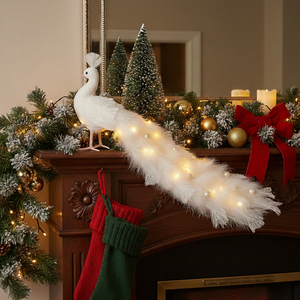 Figura Decorativa de Pavo Real Blanco Brillante para Navidad - Product Image 2